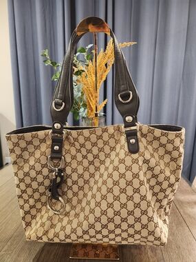 Gucci Beige & Brown GG Canvas Tote Bag